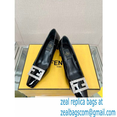 Fendi crystal logo pumps Patent Black 2023 - Click Image to Close