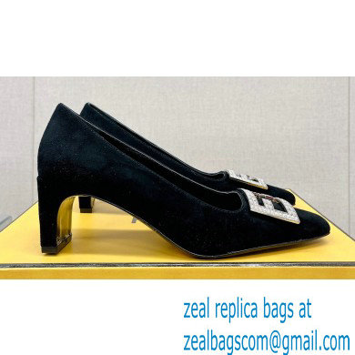 Fendi crystal logo pumps Suede Black 2023