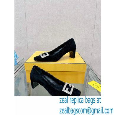 Fendi crystal logo pumps Suede Black 2023