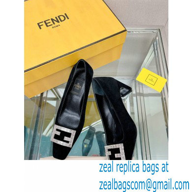 Fendi crystal logo pumps Suede Black 2023