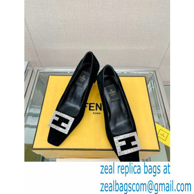 Fendi crystal logo pumps Suede Black 2023