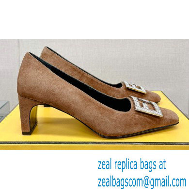 Fendi crystal logo pumps Suede Brown 2023