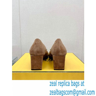 Fendi crystal logo pumps Suede Brown 2023