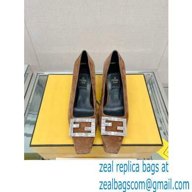 Fendi crystal logo pumps Suede Brown 2023 - Click Image to Close