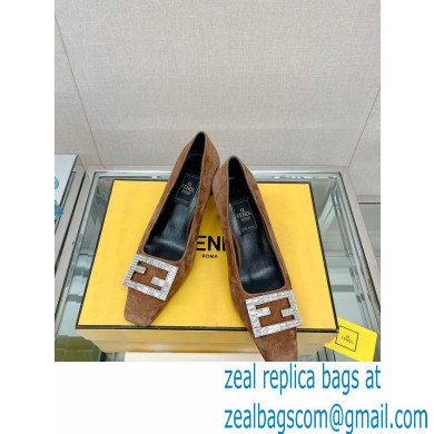 Fendi crystal logo pumps Suede Brown 2023