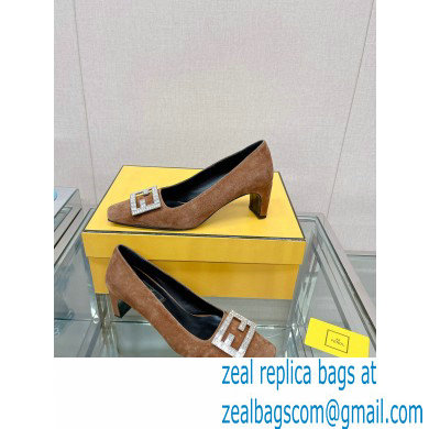 Fendi crystal logo pumps Suede Brown 2023 - Click Image to Close