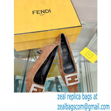 Fendi crystal logo pumps Suede Brown 2023