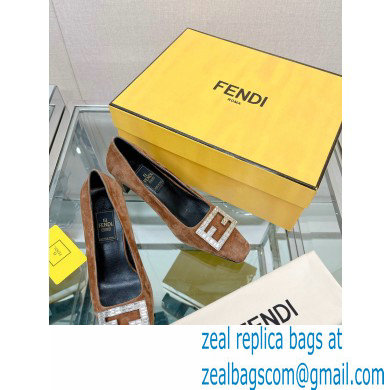 Fendi crystal logo pumps Suede Brown 2023