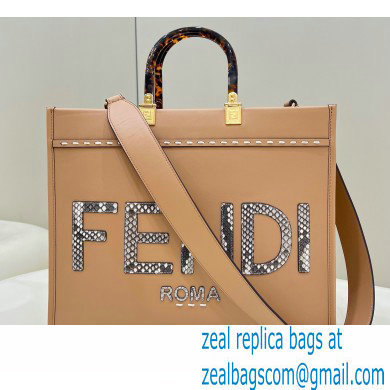 Fendi leather and elaphe Sunshine Medium shopper Bag Apricot 2023 - Click Image to Close