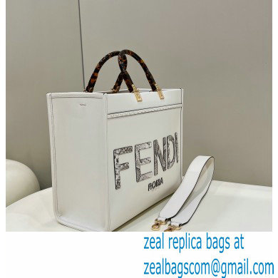 Fendi leather and elaphe Sunshine Medium shopper Bag White 2023