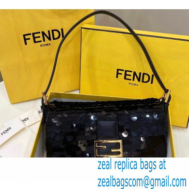 Fendi sequin and leather Iconic Baguette 1997 medium bag Black 2023