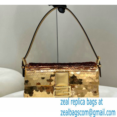 Fendi sequin and leather Iconic Baguette 1997 medium bag Gold 2023 - Click Image to Close