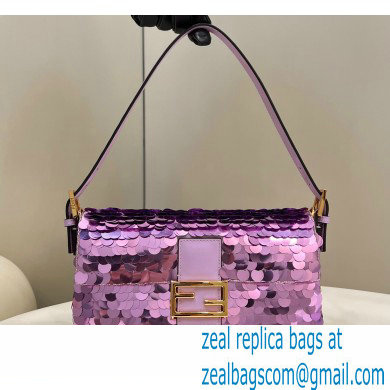 Fendi sequin and leather Iconic Baguette 1997 medium bag Lilac 2023