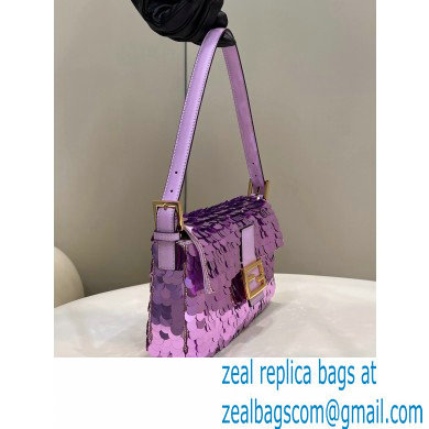 Fendi sequin and leather Iconic Baguette 1997 medium bag Lilac 2023