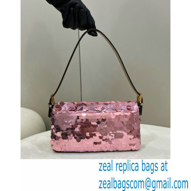 Fendi sequin and leather Iconic Baguette 1997 medium bag Pink 2023