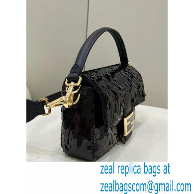 Fendi sequin and leather Iconic Baguette medium bag Black 2023