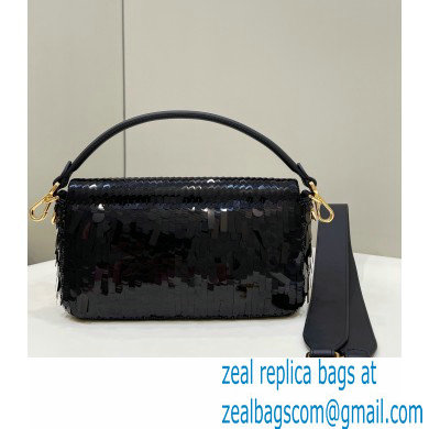 Fendi sequin and leather Iconic Baguette medium bag Black 2023