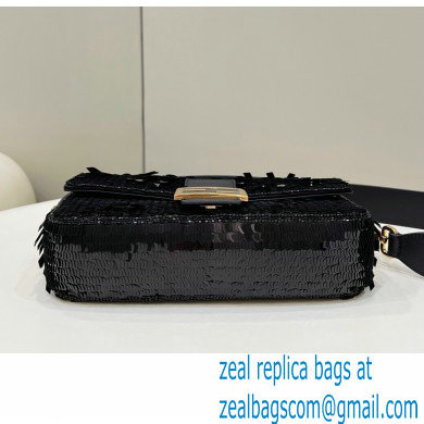 Fendi sequin and leather Iconic Baguette medium bag Black 2023