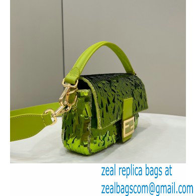 Fendi sequin and leather Iconic Baguette medium bag Green 2023
