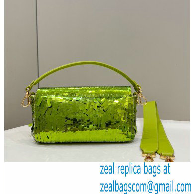 Fendi sequin and leather Iconic Baguette medium bag Green 2023