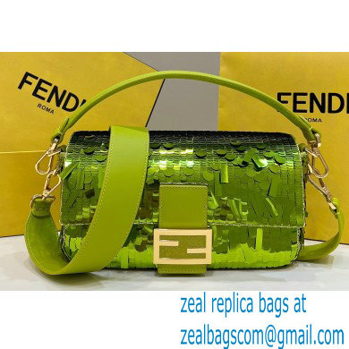 Fendi sequin and leather Iconic Baguette medium bag Green 2023
