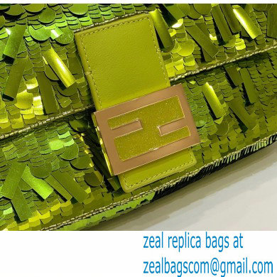 Fendi sequin and leather Iconic Baguette medium bag Green 2023