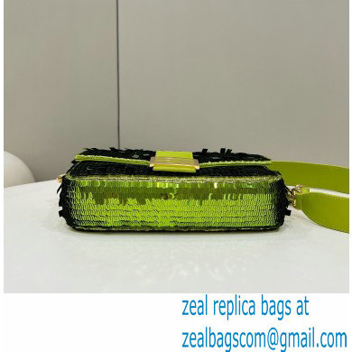 Fendi sequin and leather Iconic Baguette medium bag Green 2023