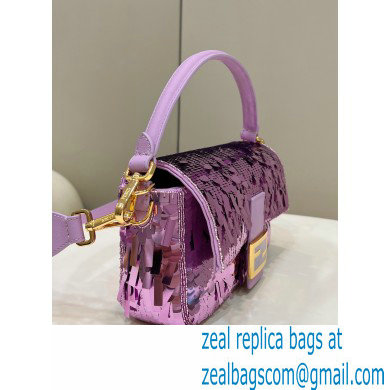 Fendi sequin and leather Iconic Baguette medium bag Lilac 2023
