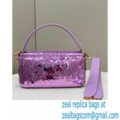 Fendi sequin and leather Iconic Baguette medium bag Lilac 2023