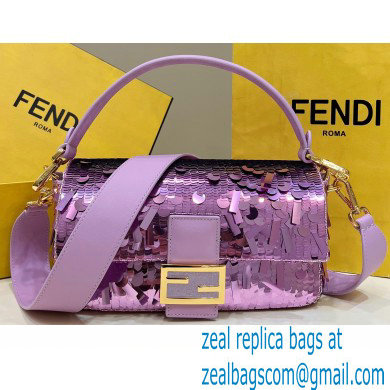 Fendi sequin and leather Iconic Baguette medium bag Lilac 2023