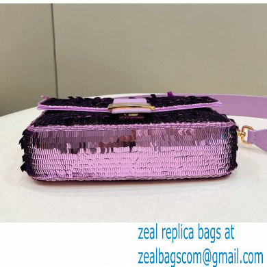 Fendi sequin and leather Iconic Baguette medium bag Lilac 2023