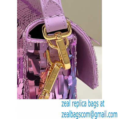 Fendi sequin and leather Iconic Baguette medium bag Lilac 2023