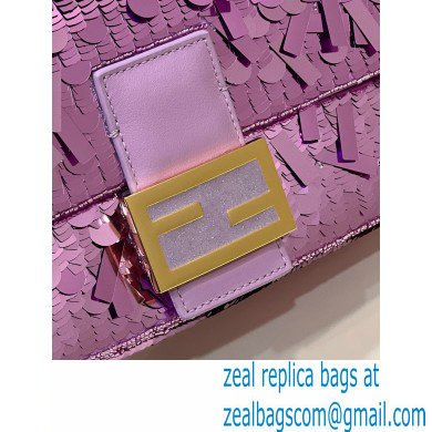 Fendi sequin and leather Iconic Baguette medium bag Lilac 2023