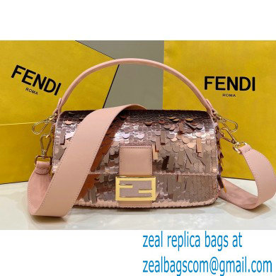 Fendi sequin and leather Iconic Baguette medium bag Pink 2023 - Click Image to Close