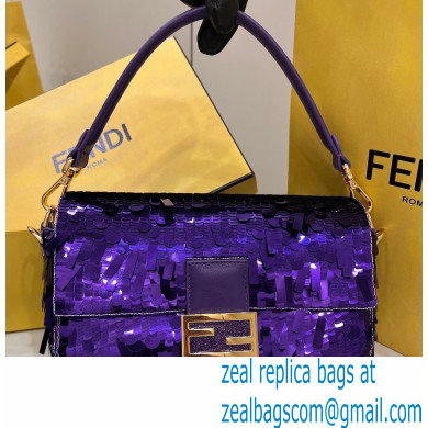 Fendi sequin and leather Iconic Baguette medium bag Purple 2023