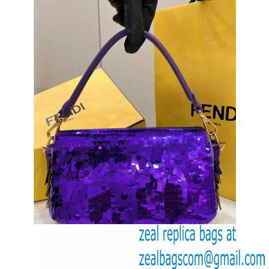 Fendi sequin and leather Iconic Baguette medium bag Purple 2023