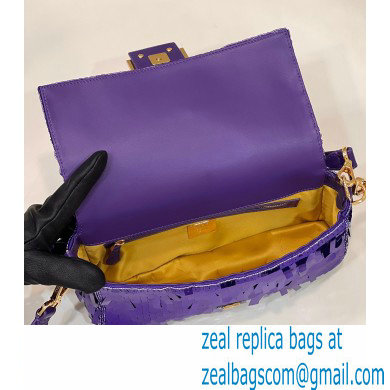 Fendi sequin and leather Iconic Baguette medium bag Purple 2023