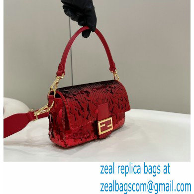 Fendi sequin and leather Iconic Baguette medium bag Red 2023