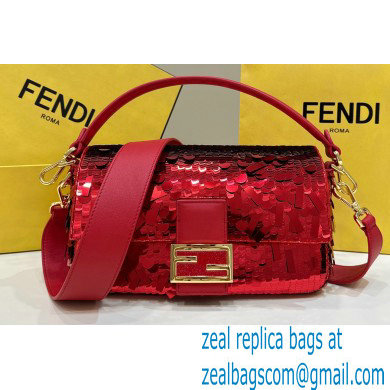 Fendi sequin and leather Iconic Baguette medium bag Red 2023