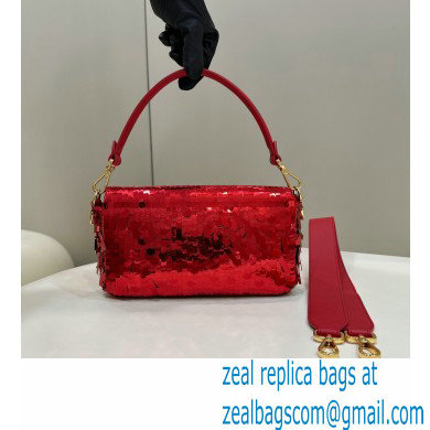 Fendi sequin and leather Iconic Baguette medium bag Red 2023