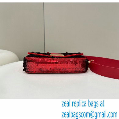 Fendi sequin and leather Iconic Baguette medium bag Red 2023