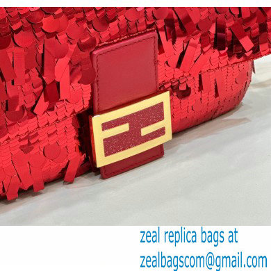 Fendi sequin and leather Iconic Baguette medium bag Red 2023