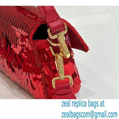 Fendi sequin and leather Iconic Baguette medium bag Red 2023