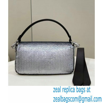 Fendi sequin and leather Iconic Baguette medium bag Silver 2023