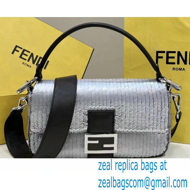 Fendi sequin and leather Iconic Baguette medium bag Silver 2023