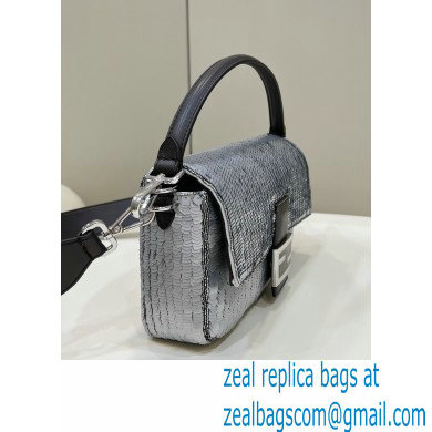 Fendi sequin and leather Iconic Baguette medium bag Silver 2023