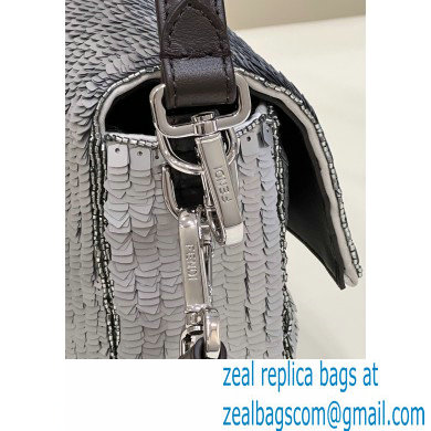 Fendi sequin and leather Iconic Baguette medium bag Silver 2023