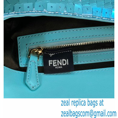 Fendi sequin and leather Iconic Baguette medium bag Turquoise Blue 2023