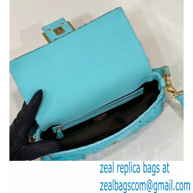 Fendi sequin and leather Iconic Baguette medium bag Turquoise Blue 2023