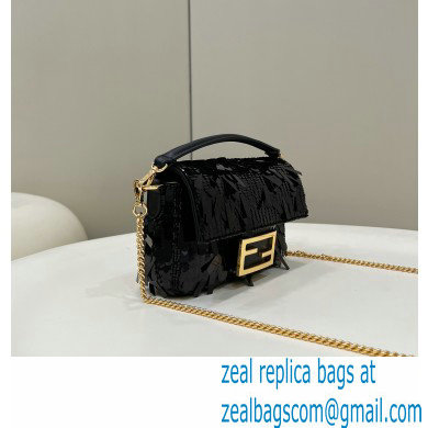 Fendi sequin and leather Iconic Baguette mini bag Black 2023